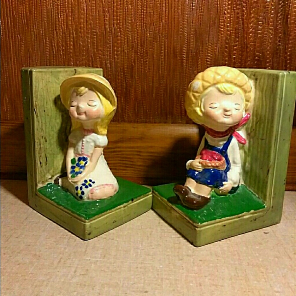 Vintage Little Girl and Boy Bookends